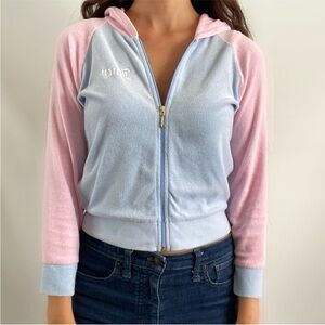 Juicy Couture pastel pink blue velour Terry zip up hoodie jacket small